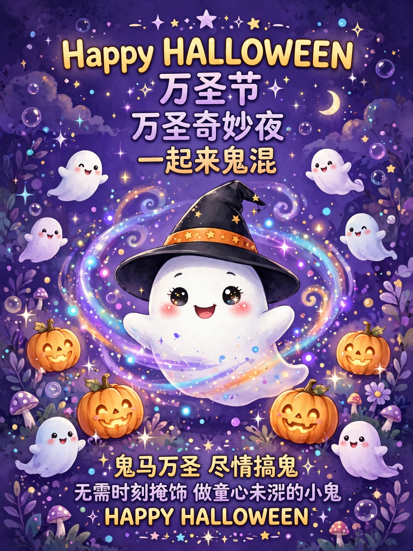 亲子万圣插画海报
